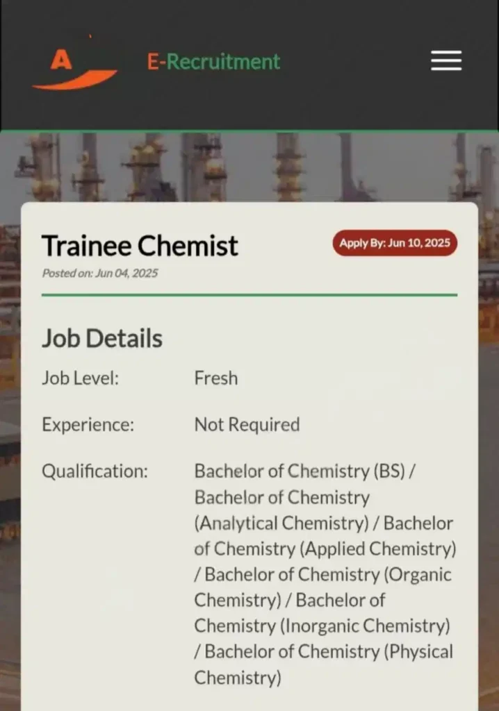 PARCO Trainee Chemist Jobs 2025